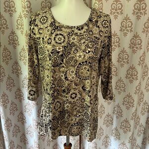 Kim Rogers Floral Patterned Tunic Black and Tan M